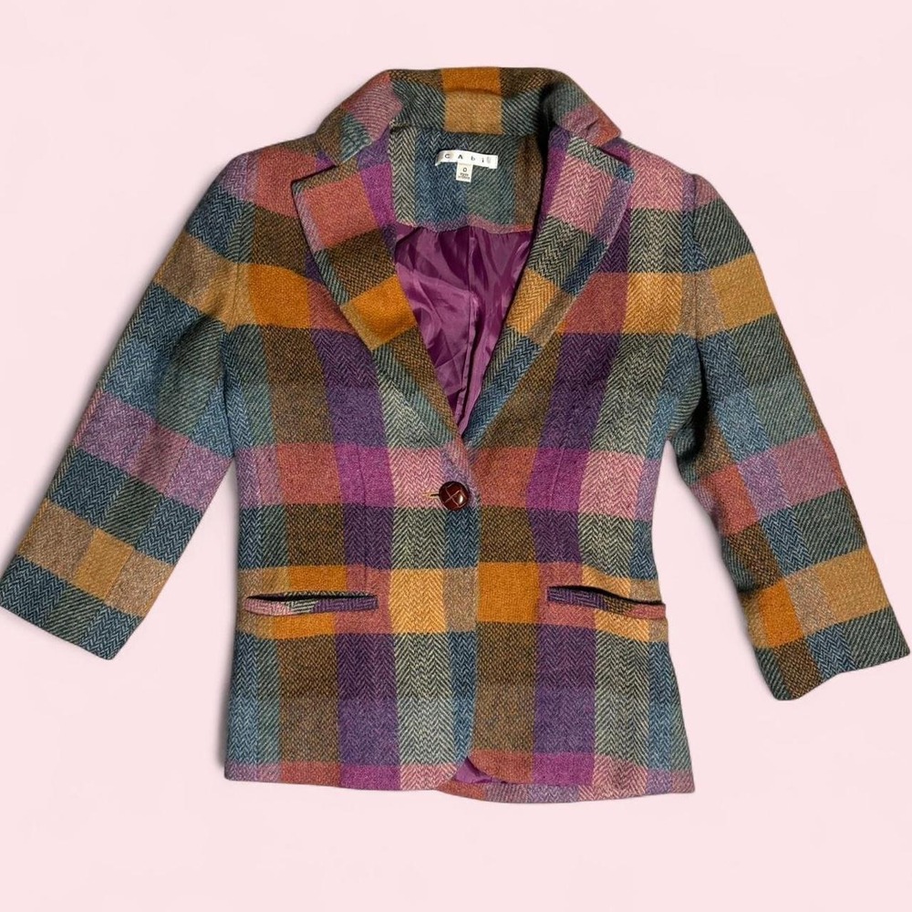Cabi Wool Purple Plaid Whimsy Goth Blazer Jacket XS 0 927